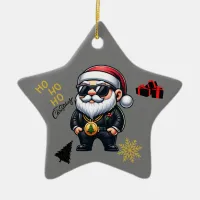 Ho Ho Ho Merry Christmas Gangster on Grey | Ceramic Ornament