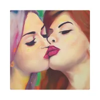 Watercolor Pride Two Women Share a Kiss Metal Print