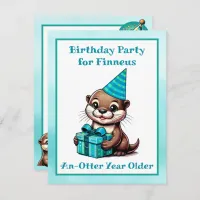 Blue and Turquoise Otter Boy's Birthday Party Invitation