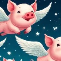 W2A Whimsical Cute Flying Pigs in Night Sky