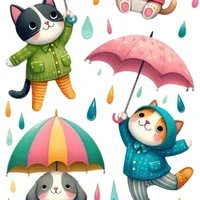 W2A Whimsical Raining Cats and Dogs with Umbrellas