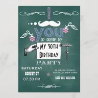 Vintage mustache Chalkboard Adult Birthday Party Invitation