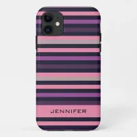 Personalized Modern Pink Purple Stripe Patterned iPhone 11 Case