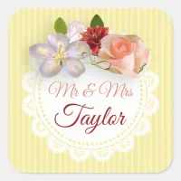 Mr & Mrs Stickers Yellow and Coral Floral Rose