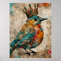 Bird in a Crown Mixed Media Collage Poster