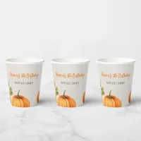 Fall Burnt Orange Pumpkin Patch Birthday Paper Cups