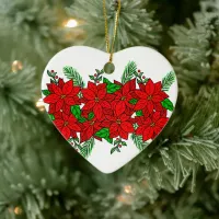 Pretty Hand drawn Poinsettias Personalized   Ceramic Ornament