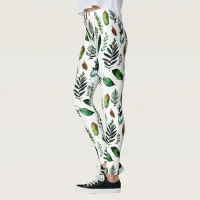 Green Foliage Botanical Nature  Leggings