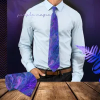 Modern Purple Blue Ombre Liquid Art Neck Tie