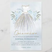 Budget Dusty Blue Gold Dress Quincea&#241;era Invite