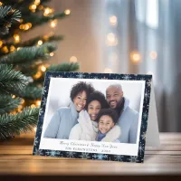 Elegant Blue Snowflakes Christmas Photo Holiday Card