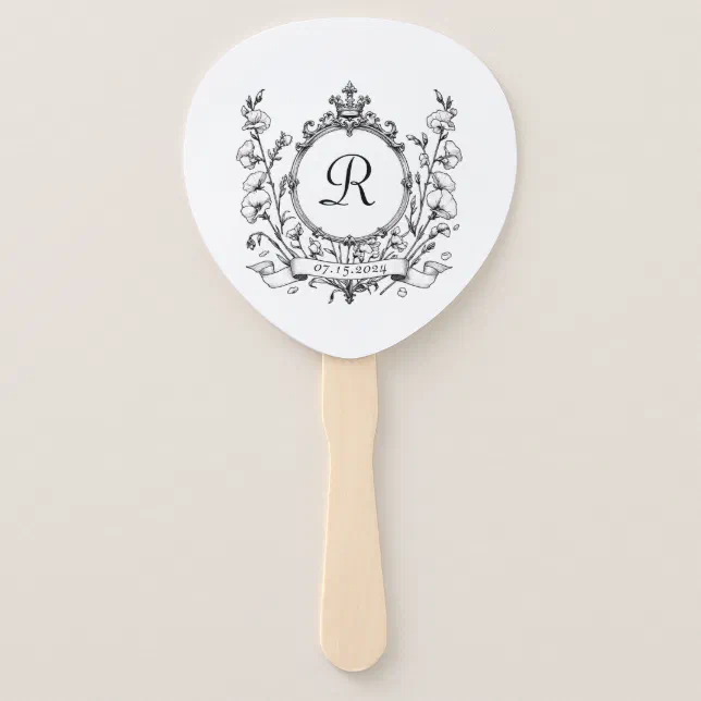 Regal Classic Monogram Crest Wedding Favor Gift Hand Fan