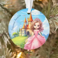 Cute Princess in a Fairy Tale Castle Personalized Ornament