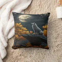 Wolf Howling Under a Full Moon. Throw Pillow