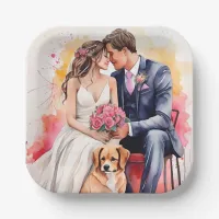 Beautiful Wedding Couple Watercolour Paper Plates