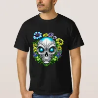 Alien Face and Flowers Ai Art T-Shirt