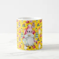 Monogram Santa Gnome for Christmas Pattern Yellow Coffee Mug