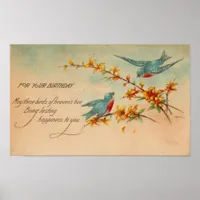 Vintage Bluebirds Birthday Postcard Poster