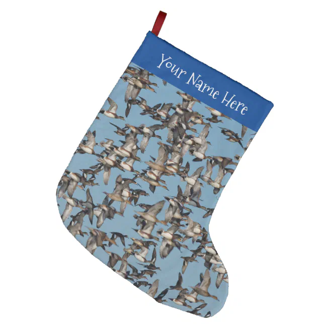 Stunning Winter Ducks in Flight Large Christmas Stocking