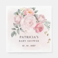 Modern Pink Blush Floral Girl Baby Shower Napkins