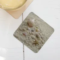 Seashells on Beach Sand Beverage Coaster