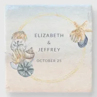 Rustic Seashells Ocean Sea Summer Beach Wedding Stone Coaster