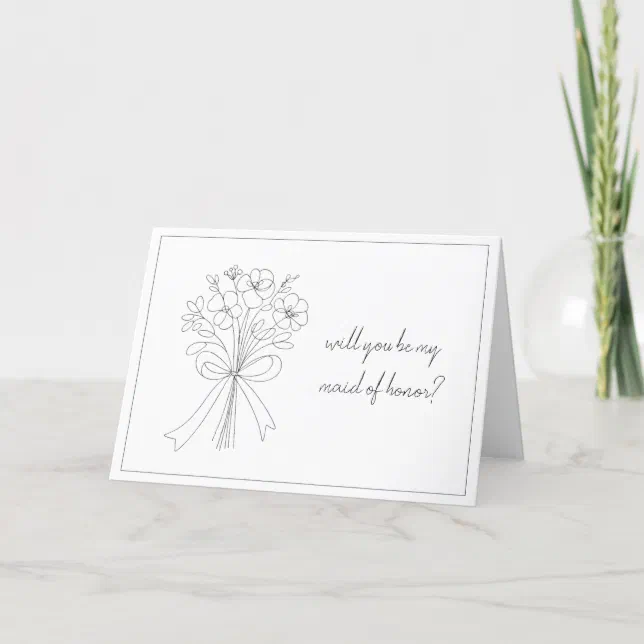 chic hand drawn bow & flower cute maid of honor   thank you card