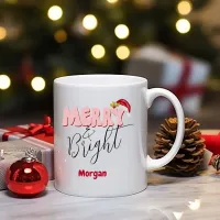 Merry & Bright Christmas Retro Red Pink Add Name   Coffee Mug