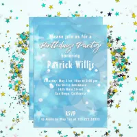 Abstract Modern Light Blue Birthday Party Invitation