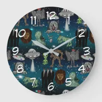 UFO Aliens Chupacabra Bigfoot Cryptids Large Clock