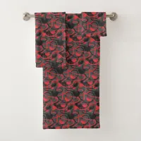 Freestyle Red Black Grey Brushstrokes Pattern Bath Towel Set