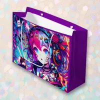 Glitchcore Colorful Anime Girl Artwork Birthday Large Gift Bag