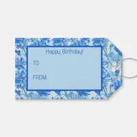 Abstract Watercolor Blue and White Flowers Gift Tags