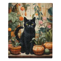 A Black Cat With Houseplants Jigsaw Puzzle