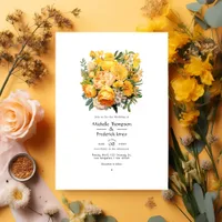 Bright Yellow and Biscotti Floral Summer Wedding Invitation