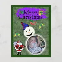 Santa and Snowman Add Your Photo Chrismas Holiday Postcard