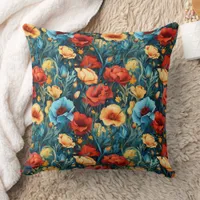 Beautiful Yellow Red Blue Flowers Botanical Print Throw Pillow