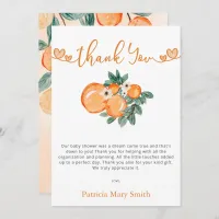 A Little Cutie Is On The Way Orange Baby Shower  Thank You Card