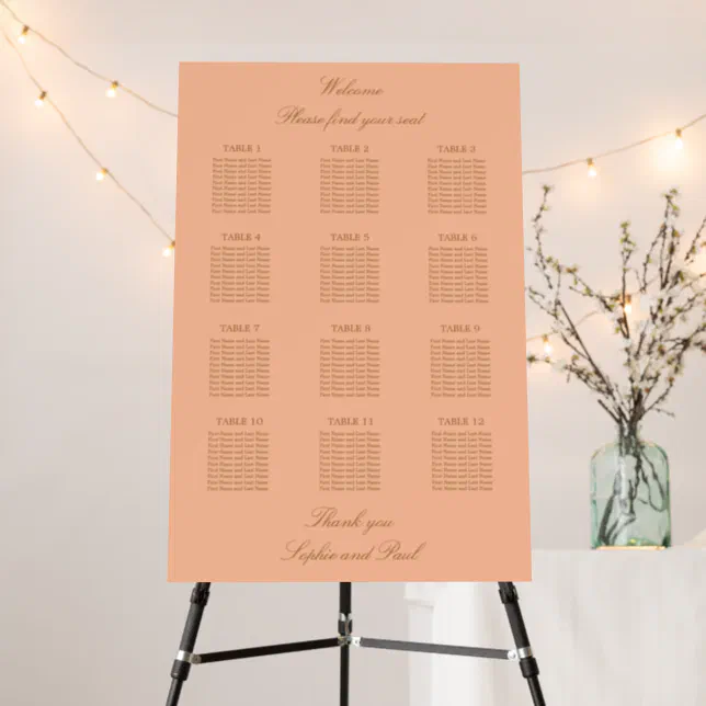 Peach Golden Beige 12 Table Seating Chart Foam Board