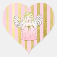 Pink and Gold Christmas Angel Heart Sticker