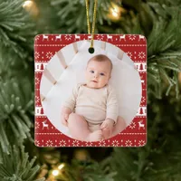 Red Classic Baby Christmas Photo Ceramic Ornament