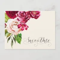 Roses Burgundy/Cream Save the Date ID584 Announcement Postcard
