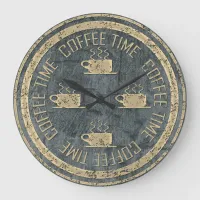 Coffee Time Gold on Slate Large Clock