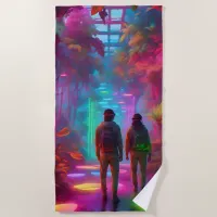 Out of this World - Virtual Reality Neon Jungle Beach Towel