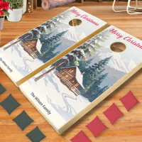 Festive Rustic Cabin Mountain Snow Merry Christmas Cornhole Set