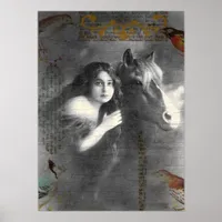 Vintage Lady and Horse Collage Poster