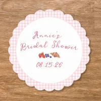 Elegant Gingham Summer Brunch Bridal Shower Pink Paper Coaster
