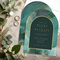 Moody Ink Emerald Gold Abstract Arch ID988 Invitation