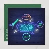 Green Retro Music Neon Signs Graduation Party Invitation