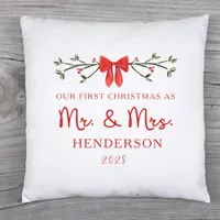 First Christmas Mr. & Mrs. Custom Newlywed Holiday Throw Pillow